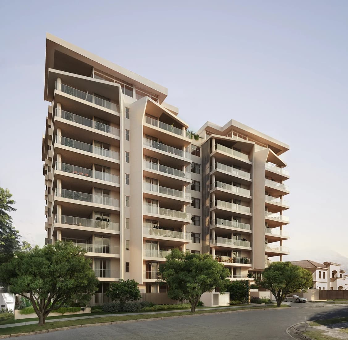 Apartment building with stepped balconies in Southport, Gold Coast