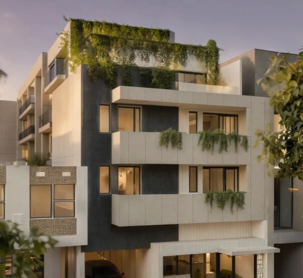 Apartment building with planted balconies in St Kilda, Melbourne