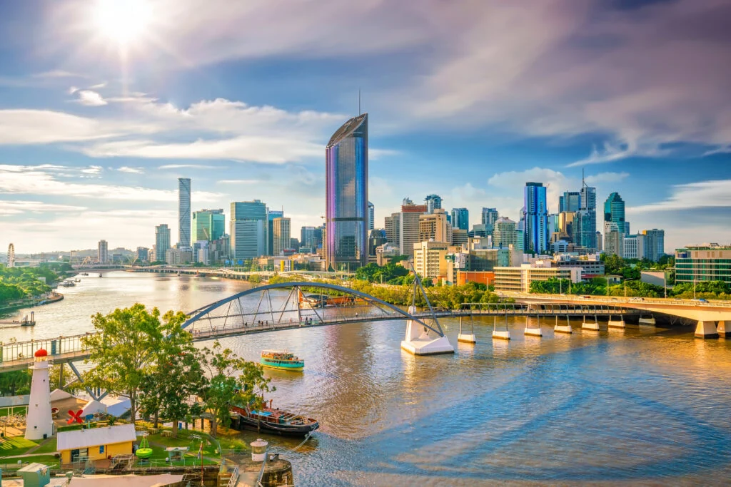 Brisbane city skyline at sunset