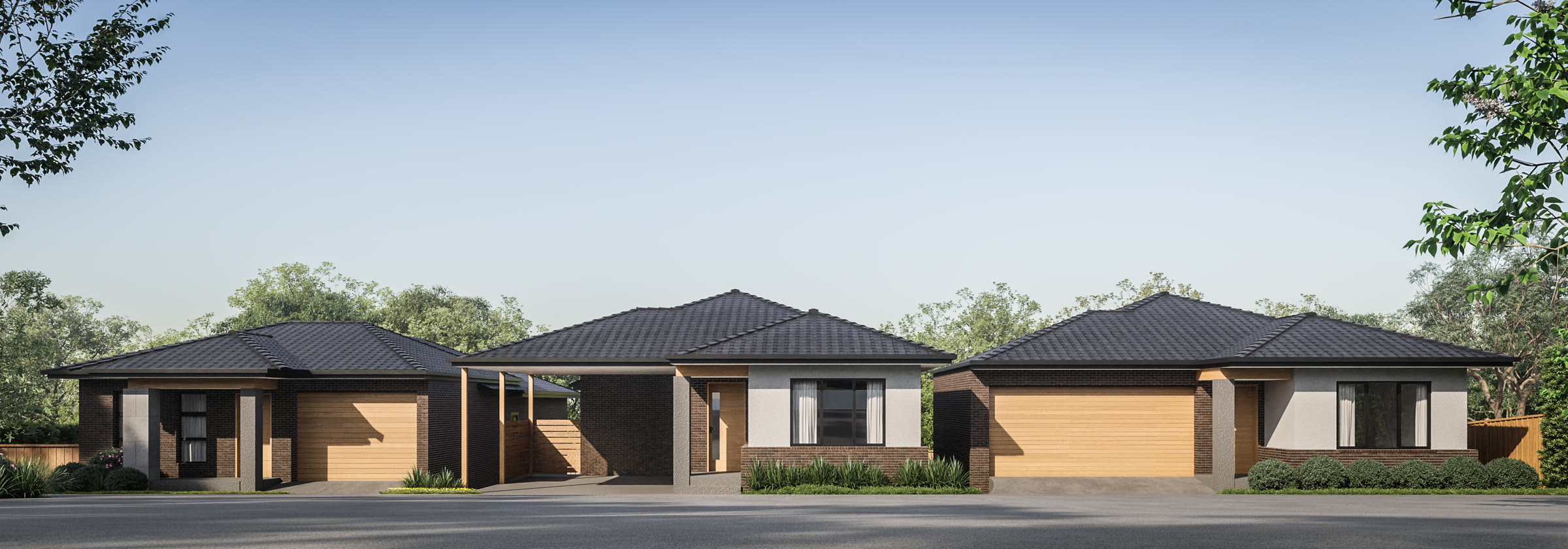 Single-storey homes with garages and front gardens in Croydon North, Melbourne