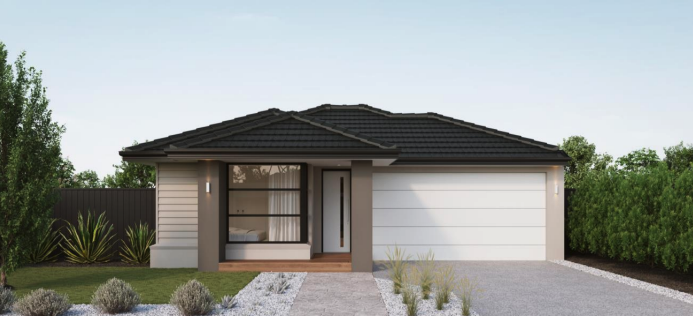 Single-storey house with a garage and landscaped front garden in Geelong, Melbourne