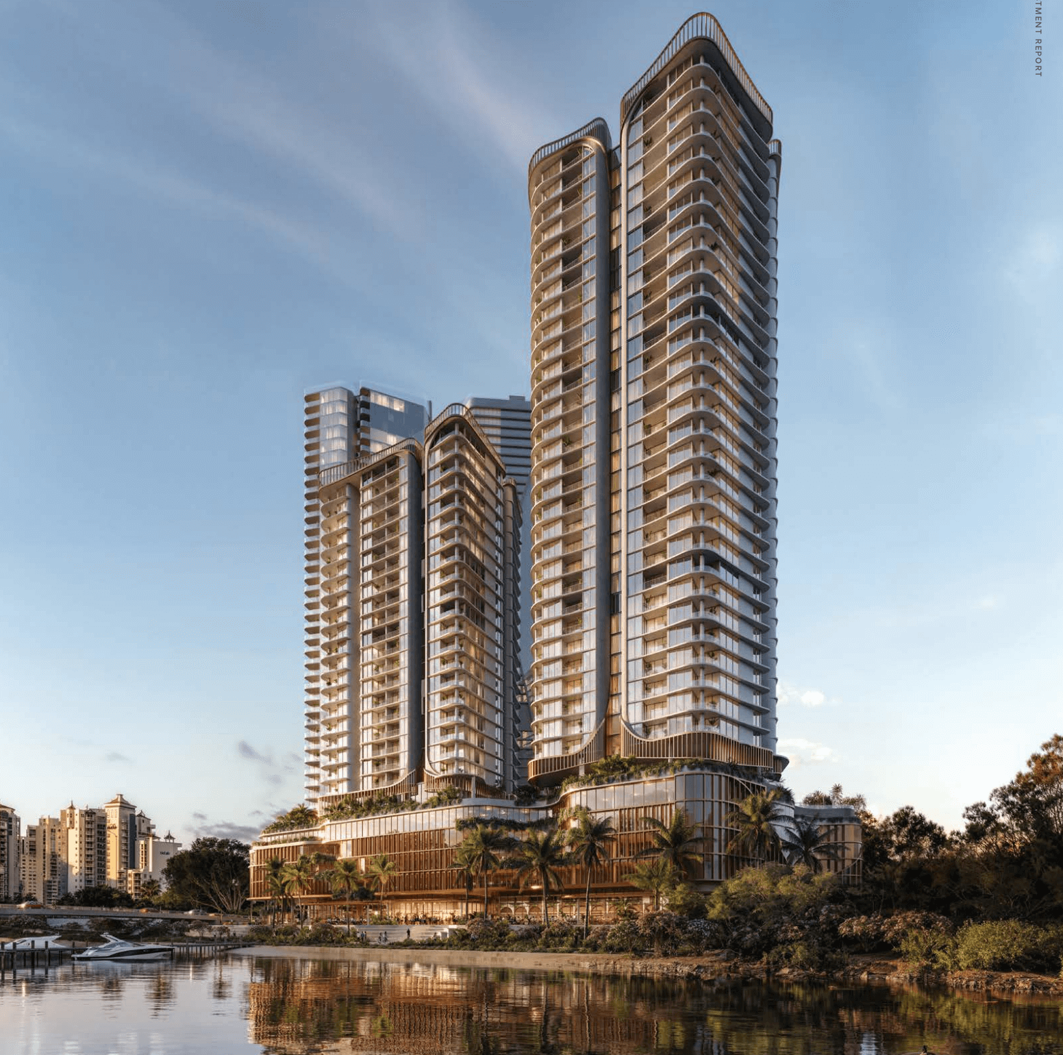 Twin apartment towers above a landscaped podium in Mermaid Beach, Gold Coast