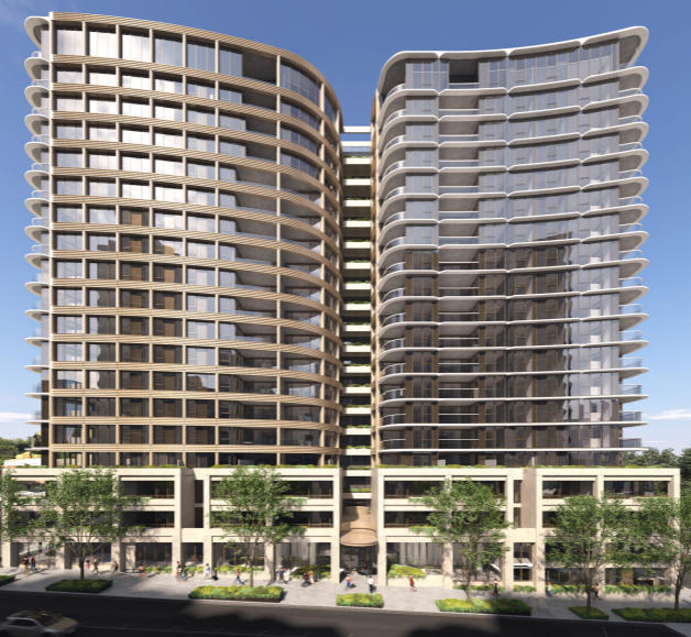 Apartment towers with curved balconies in Southbank, Melbourne