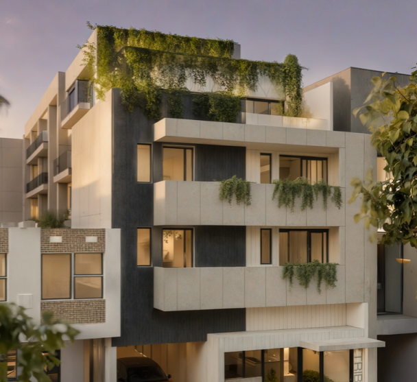 Apartment building with planted balconies in St Kilda, Melbourne